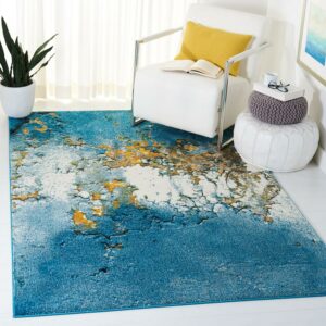 SAFAVIEH Glacier Nazca Geometric Area Rug, Blue/Gold, 5'3" x 7'6"