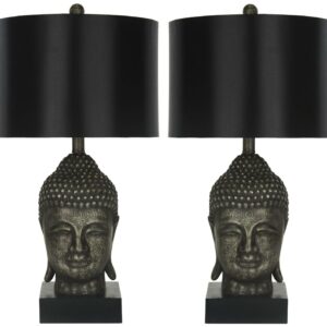 SAFAVIEH Golden 25 in. Black Resin Table Lamp with Black Polyester Shade, Set of 2