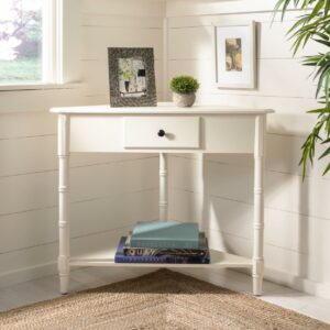 SAFAVIEH Gomez Corner Table With Storage Drawer Distressed Cream