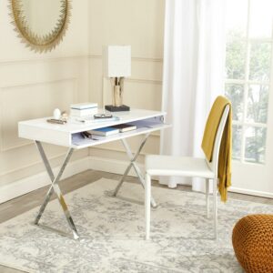 SAFAVIEH Gordon Modern Glam Lacquer Writing Desk, White/Chrome