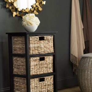 SAFAVIEH Halle Solid 3 Wicker Basket Storage Side Table, Distressed Black