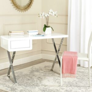 SAFAVIEH Hanover Modern Glam Desk with Pull-Out Drawer, White