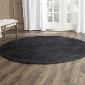 SAFAVIEH Himalaya Rachelle Solid Wool Area Rug, Black, 8' x 8' Round