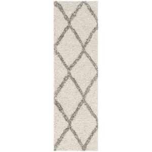 SAFAVIEH Hudson Adella Geometric Diamonds Shag Runner Rug, Ivory/Grey, 2'3" x 8'