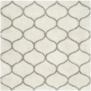 SAFAVIEH Hudson Arline Geometric Shag Area Rug, Ivory/Grey, 9' x 9' Square
