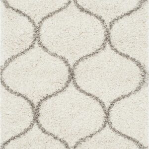 SAFAVIEH Hudson Arline Geometric Shag Area Rug, Ivory/Grey, 3' x 5'