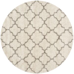 SAFAVIEH Hudson Jaye Geometric Shag Area Rug, Ivory/Grey, 8' x 8' Round