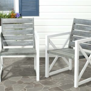 SAFAVIEH Irina Outdoor Patio Acacia Armchair, White/Ash Grey, Set of 2