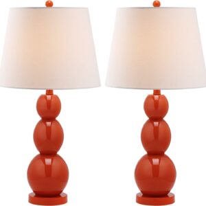 SAFAVIEH Jayne 26 in. Orange Glass Table Lamp with Off-White Cotton Shade, Set of 2