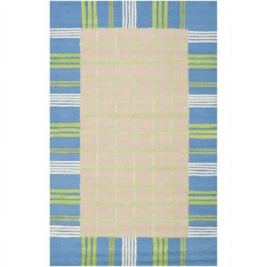 SAFAVIEH Kids Riley Geometric Bordered Cotton Area Rug, Taupe/Blue, 5' x 8'