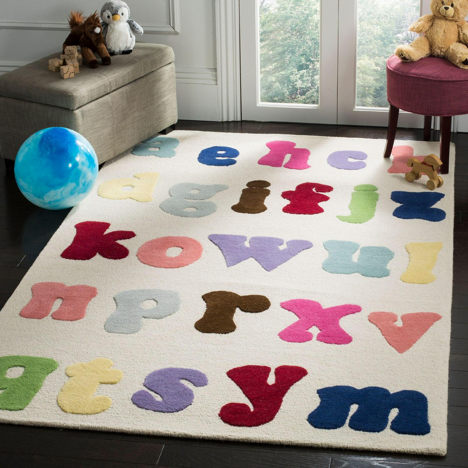 SAFAVIEH Kids Ryker Alphabet Area Rug, Ivory/Multi, 5' x 8'
