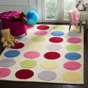 SAFAVIEH Kids Webster Polka Dots Area Rug, Ivory/Multi, 6' x 9'