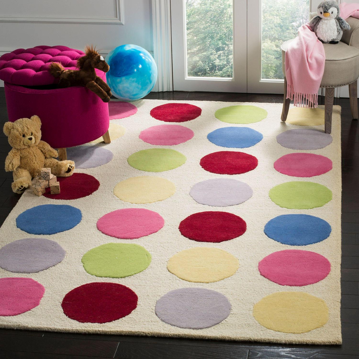 SAFAVIEH Kids Webster Polka Dots Area Rug, Ivory/Multi, 6' x 9'