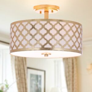 SAFAVIEH Kora 3-Light Quatrefoil 15 in. Dia. Flush Mount, Gold