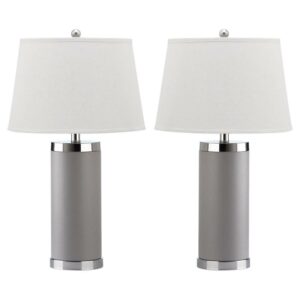 SAFAVIEH Leather 25 in. H Retro Column Table Lamp, Grey, Set of 2