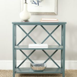 SAFAVIEH Liam Duo X-Back 2 Tier Open Bookcase, Slate Teal