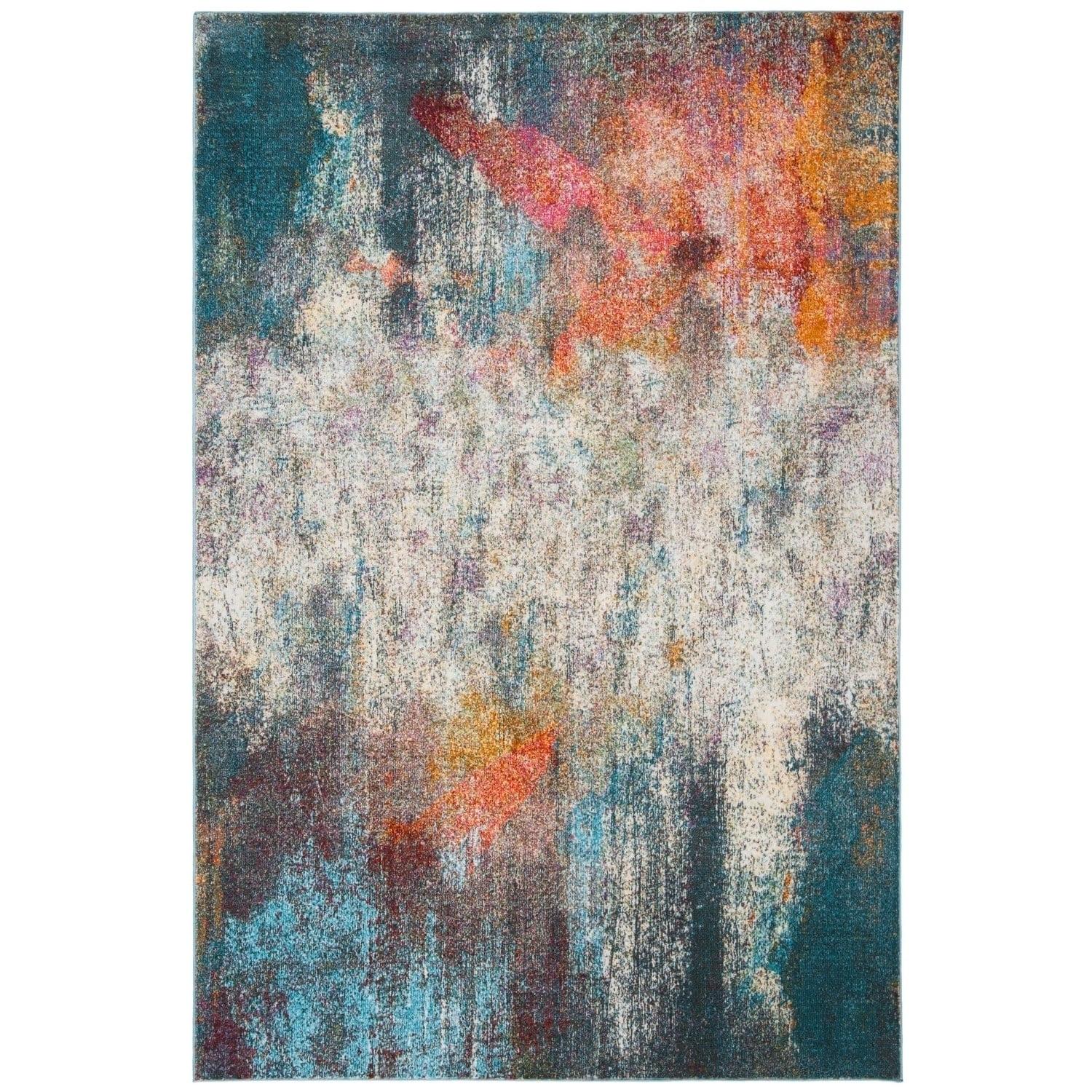 SAFAVIEH Luxor Jerri Abstract Distressed Area Rug, Ivory/Blue, 5'3" x 7'7" - Image 6