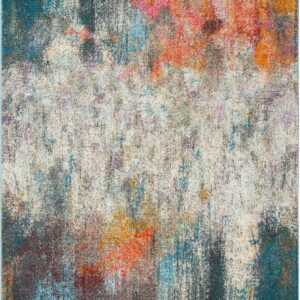 SAFAVIEH Luxor Jerri Abstract Distressed Area Rug, Ivory/Blue, 5'3" x 7'7"
