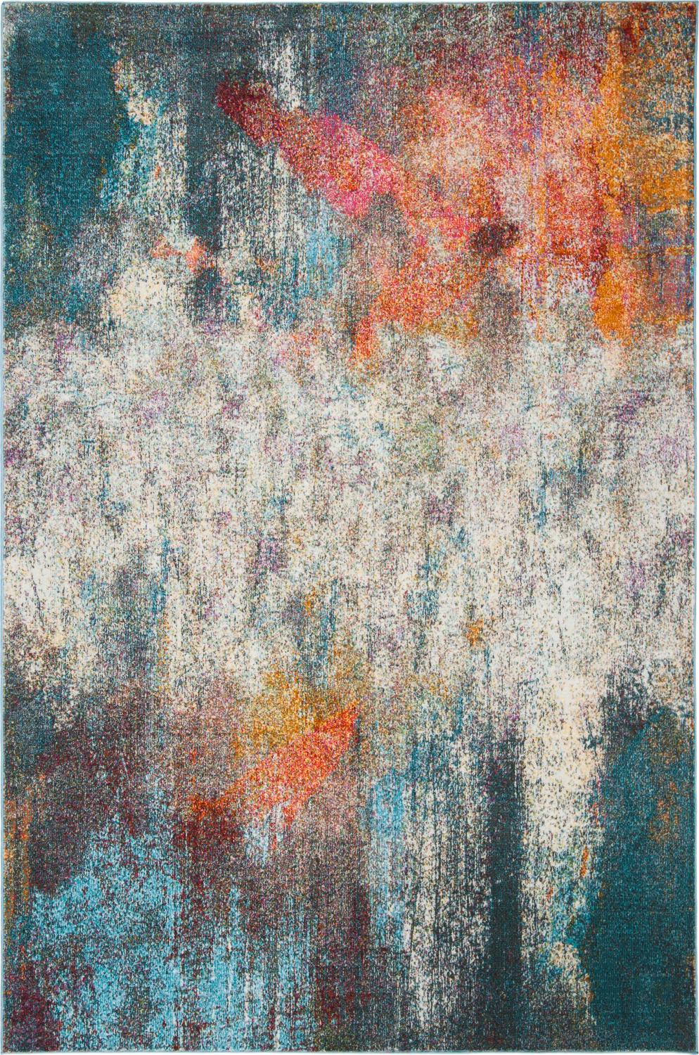 SAFAVIEH Luxor Jerri Abstract Distressed Area Rug, Ivory/Blue, 5'3" x 7'7"
