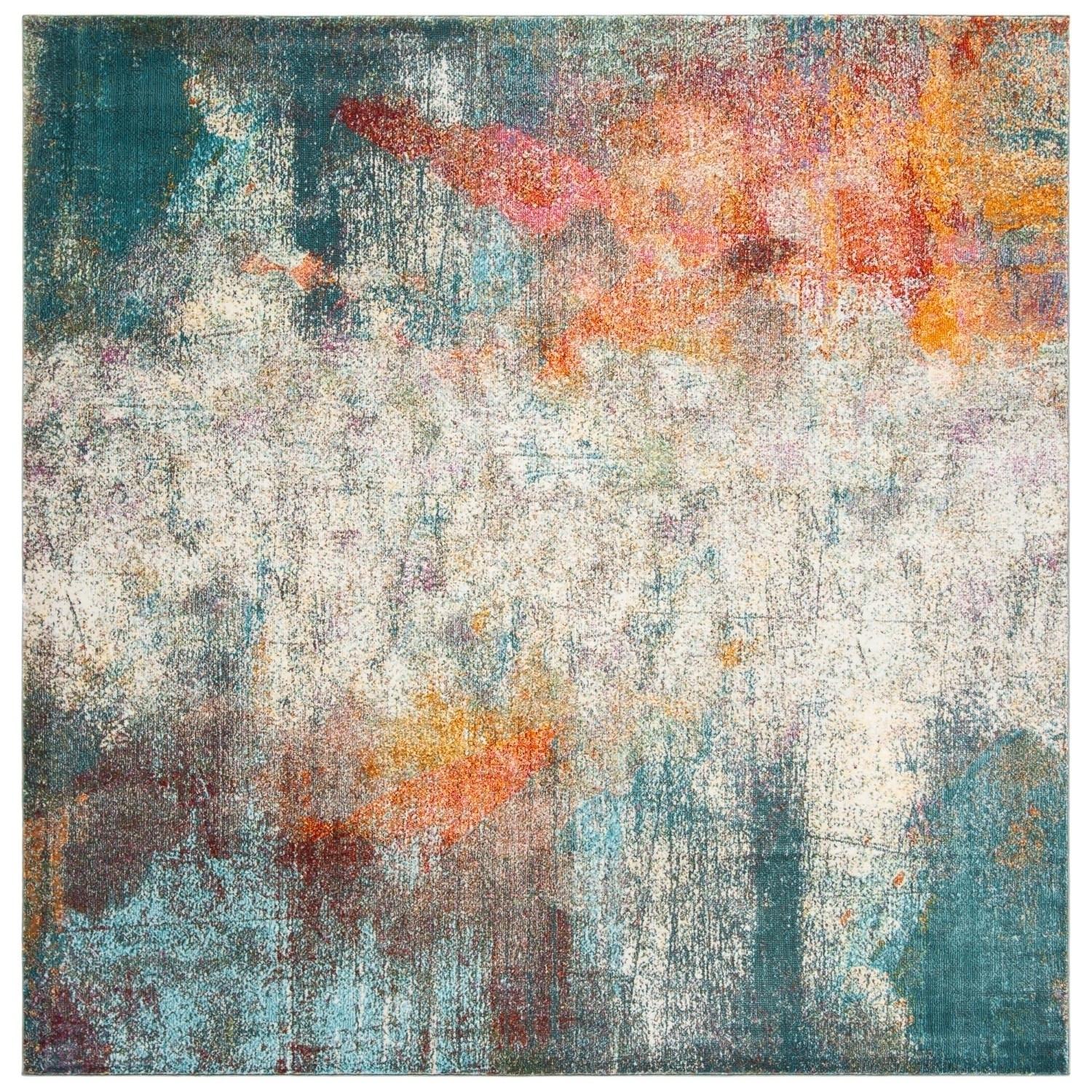 SAFAVIEH Luxor Jerri Abstract Distressed Area Rug, Ivory/Blue, 5'3" x 7'7" - Image 8