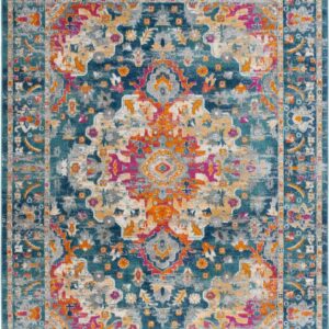 SAFAVIEH Madison Caden Floral Bordered Area Rug, Teal/Fuchsia, 8' x 10'