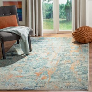 SAFAVIEH Madison Clyde Vintage Abstract Area Rug, Light Blue/Beige, 5'3" x 7'6"