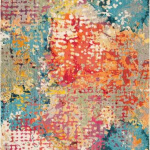 SAFAVIEH Madison Colleen Abstract Distressed Area Rug, Ivory/Multi, 5'3" x 7'6"
