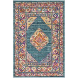 SAFAVIEH Madison Emmet Traditional Area Rug, Light Blue/Orange, 5'1" x 7'6"