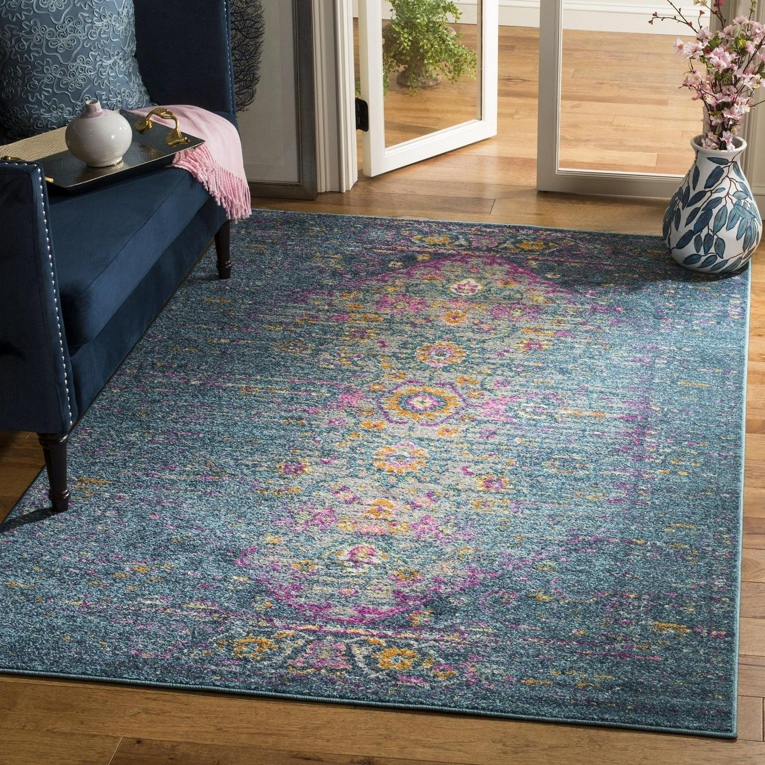 SAFAVIEH Madison Gabriel Traditional Area Rug, Blue/Fuchsia, 5'1" x 7'6"