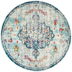 SAFAVIEH Madison Joandra Vintage Floral Area Rug, Navy/Light Blue, 11' x 11' Round