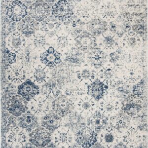 SAFAVIEH Madison Judith Distressed Area Rug, White/Royal Blue, 9' x 12'
