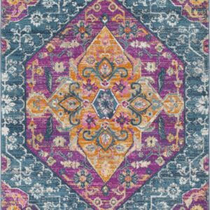SAFAVIEH Madison Karissa Floral Area Rug, Blue/Fuchsia, 5'1" x 7'6"