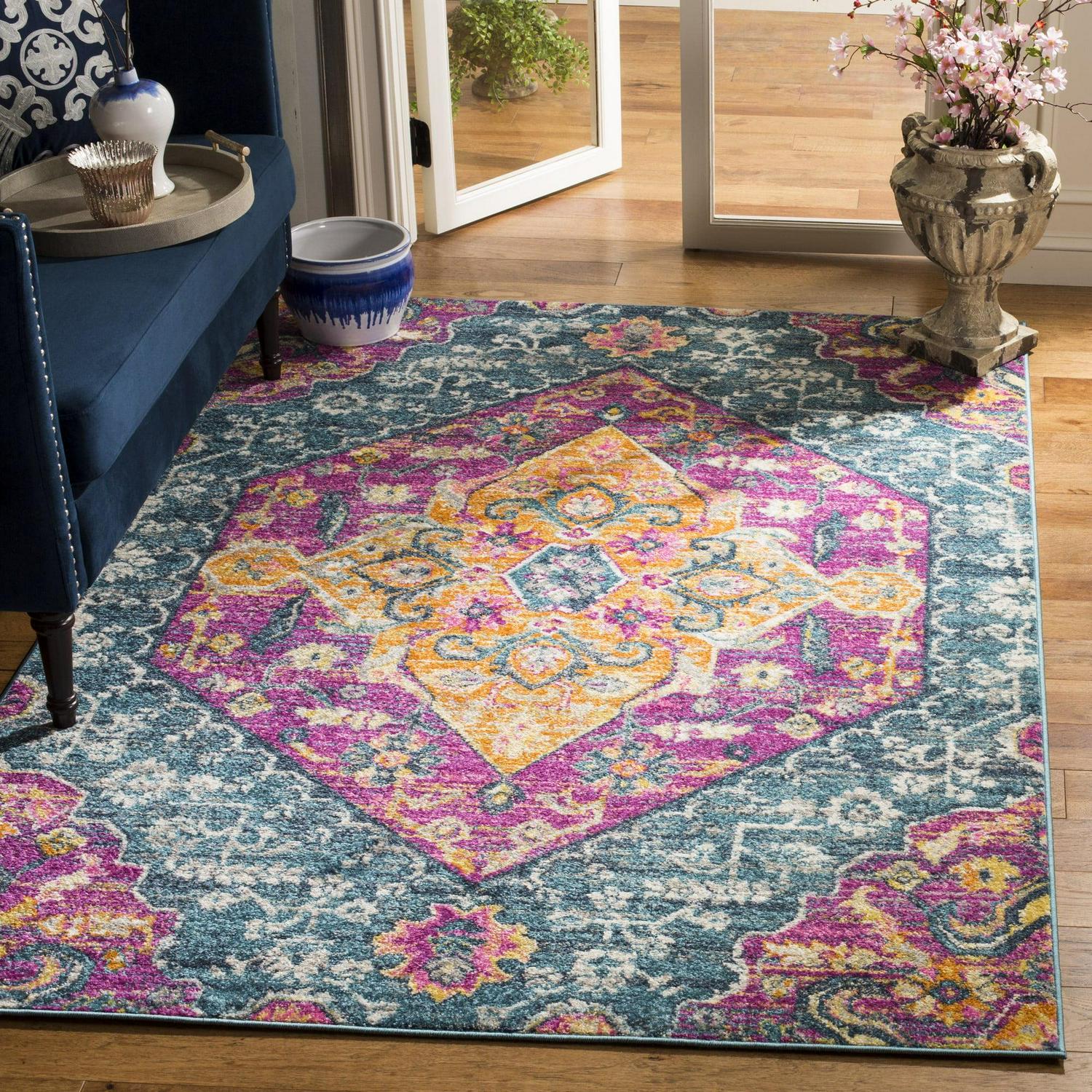 SAFAVIEH Madison Karissa Floral Area Rug, Blue/Fuchsia, 5'1" x 7'6" - Image 2