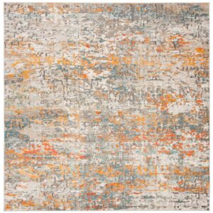 SAFAVIEH Madison Kebo Abstract Area Rug, Grey/Orange, 8' x 8' Square