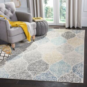 SAFAVIEH Madison Leighton Geometric Area Rug, Ivory/Blue, 6'7" x 9'2"