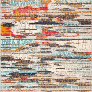 SAFAVIEH Madison Orlando Abstract Distressed Area Rug, Ivory/Multi, 5'3" x 7'6"
