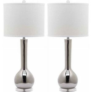 SAFAVIEH Mae 30.5 in. H Long Neck Ceramic Table Lamp, Silver, Set of 2