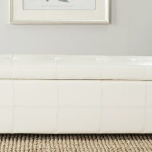 SAFAVIEH Maiden Large Rustic Flip Top Tufted Storage Bench, Flat Cream