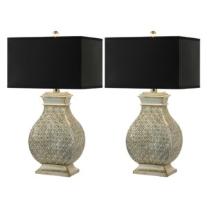 SAFAVIEH Malaga 29 in. Silver Resin Table Lamp with Black Polyester Shade, Set of 2