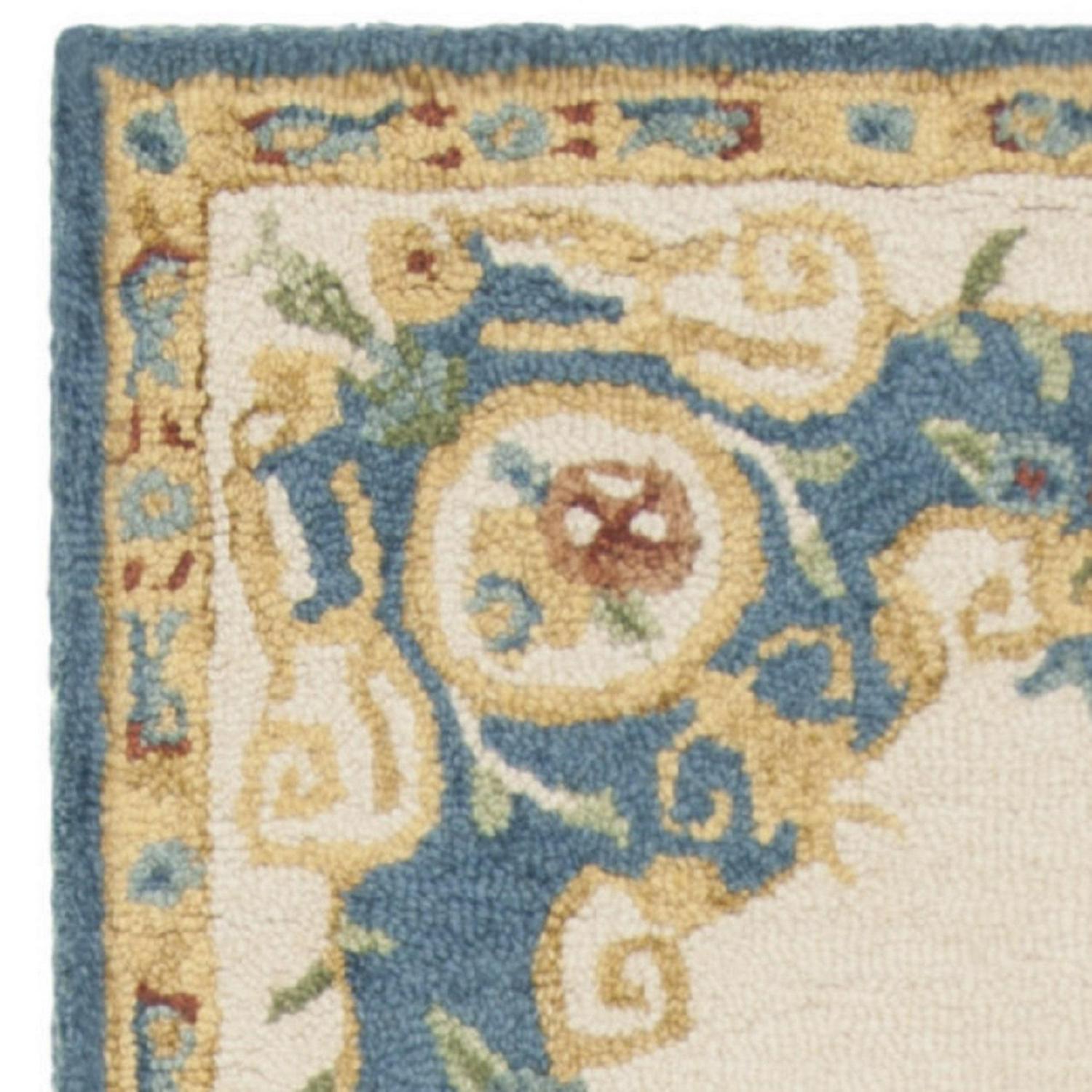 SAFAVIEH Micro-Loop Ibrahim Floral Bordered Wool Runner Rug, Cream/Blue, 2'3" x 7' - Image 5
