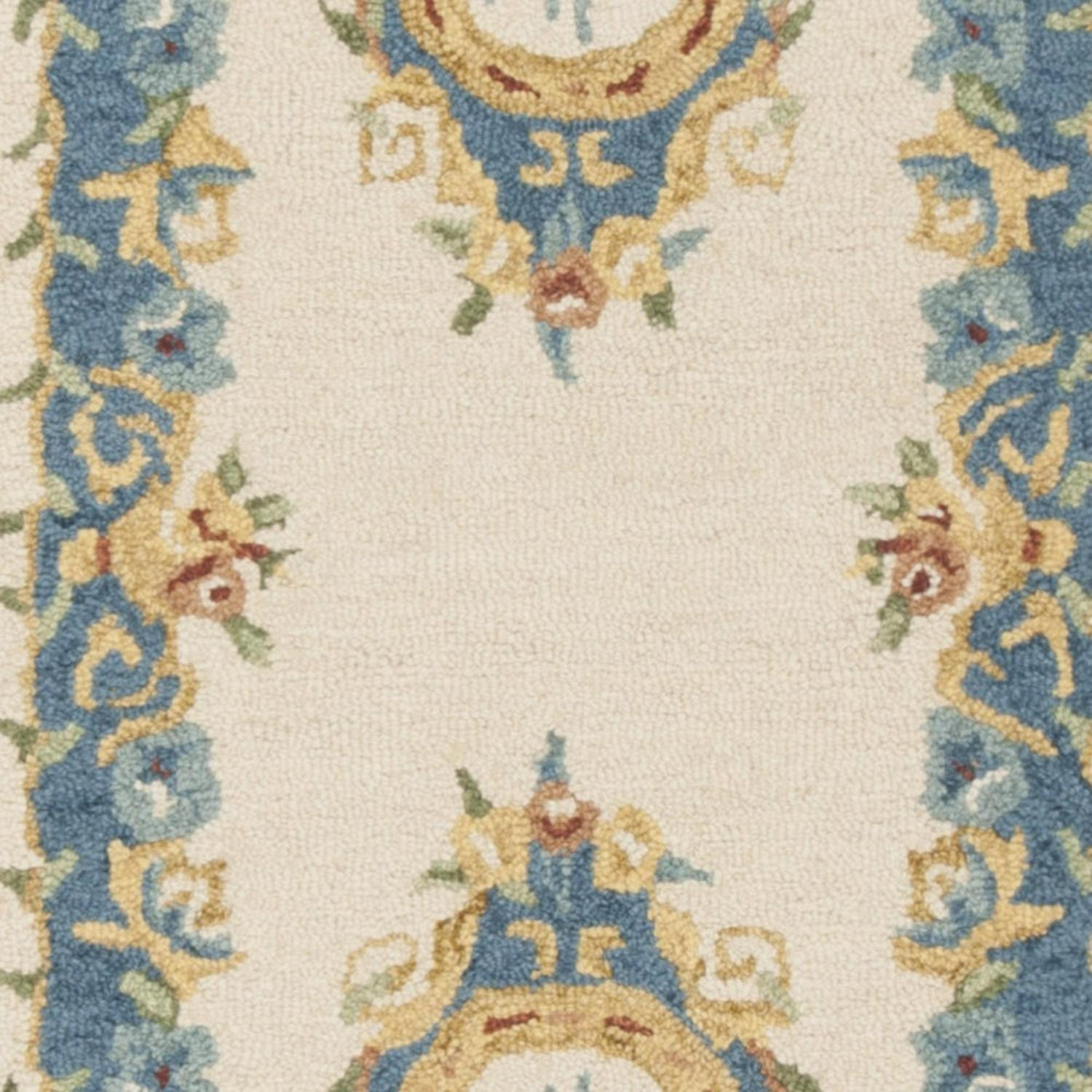 SAFAVIEH Micro-Loop Ibrahim Floral Bordered Wool Runner Rug, Cream/Blue, 2'3" x 7' - Image 6