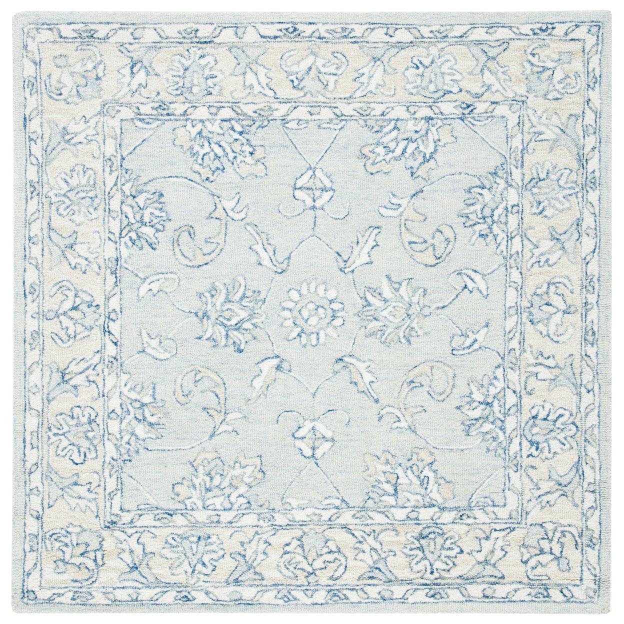 SAFAVIEH Micro-Loop Calista Floral Bordered Wool Area Rug, Blue/Beige, 4' x 6' - Image 6