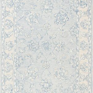 SAFAVIEH Micro-Loop Calista Floral Bordered Wool Area Rug, Blue/Beige, 4' x 6'