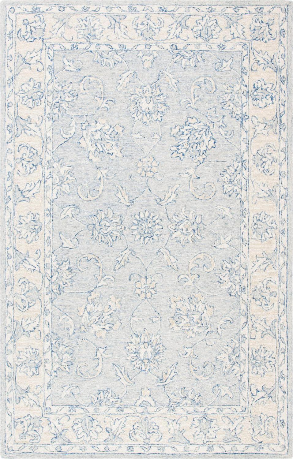 SAFAVIEH Micro-Loop Calista Floral Bordered Wool Area Rug, Blue/Beige, 4' x 6'
