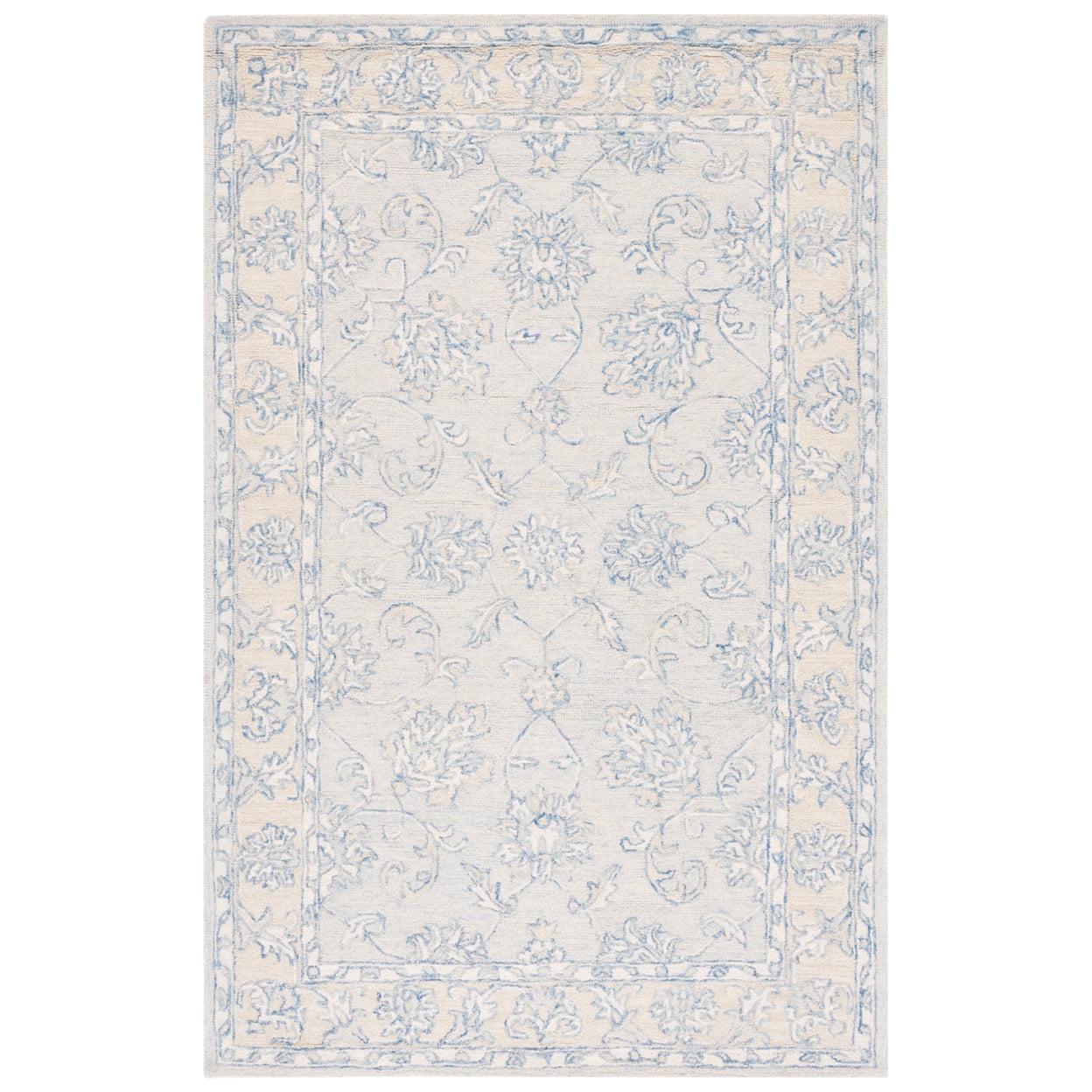 SAFAVIEH Micro-Loop Calista Floral Bordered Wool Area Rug, Blue/Beige, 4' x 6' - Image 7