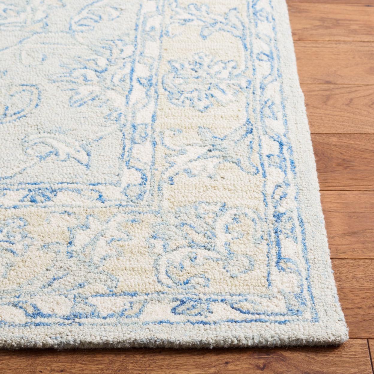 SAFAVIEH Micro-Loop Calista Floral Bordered Wool Area Rug, Blue/Beige, 4' x 6' - Image 10