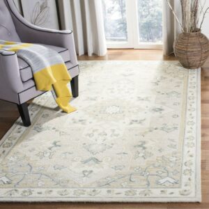SAFAVIEH Micro-Loop Emilija Floral Bordered Wool Area Rug, Beige/Ivory, 5' x 8'