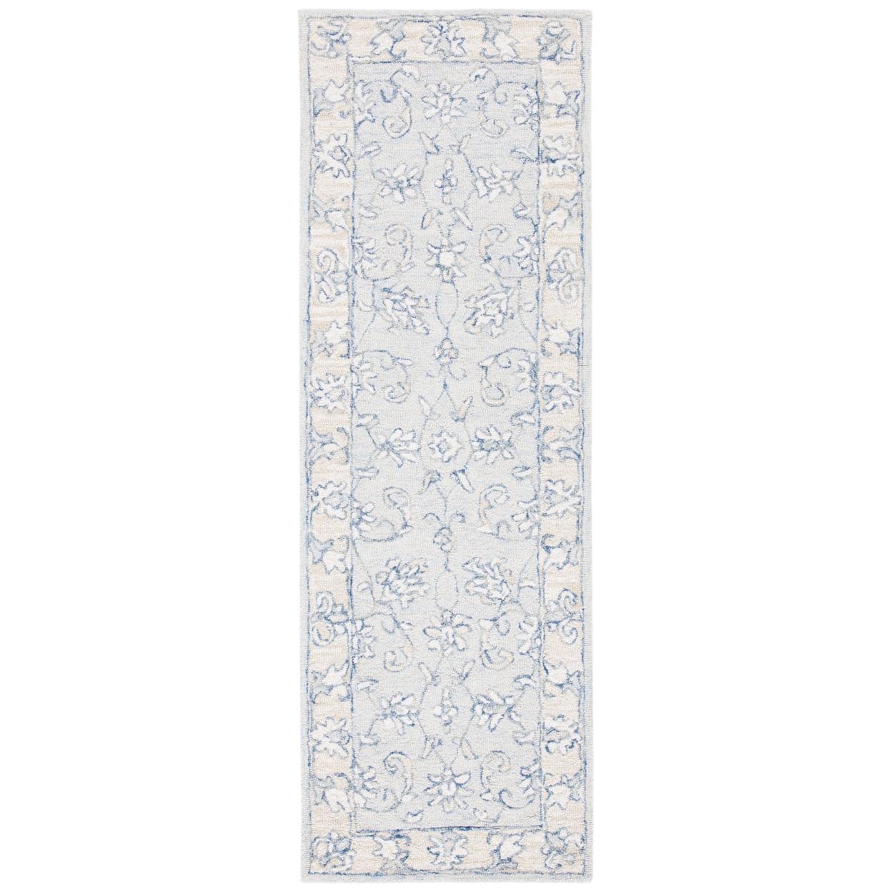 SAFAVIEH Micro-Loop Calista Floral Bordered Wool Area Rug, Blue/Beige, 4' x 6' - Image 4