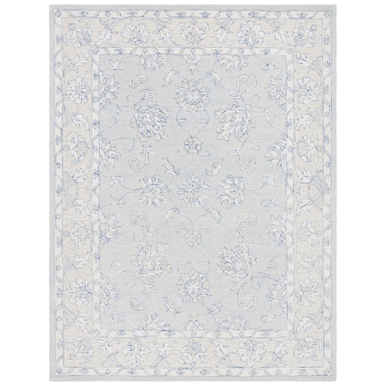 SAFAVIEH Micro-Loop Calista Floral Bordered Wool Area Rug, Blue/Beige, 4' x 6' - Image 2