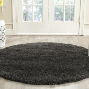 SAFAVIEH Milan Harlow Solid Plush Shag Area Rug, Dark Grey, 10' x 10' Round